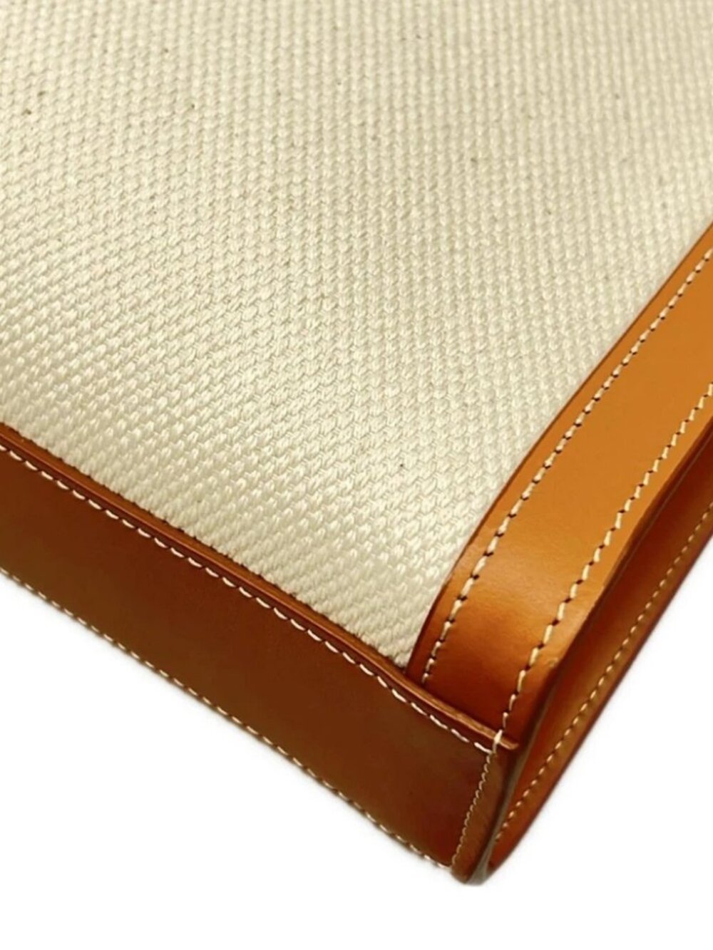 CELINE Small Vertical CELINE Cabas Cream Brown Canvas Leather Tote Bag - Picture 6 of 15
